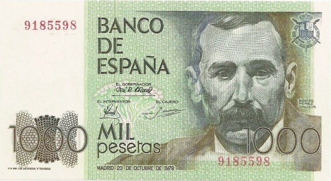 Cara del billete de mil pesetas, Benito Pérez Galdós.